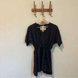 Johnny Was Black Silk Eyelet Drawstring Waist Tunic Top